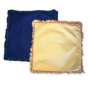 POTTERY BARN 100% Cotton pillow covers Navy And Yellow Fringe 18x18